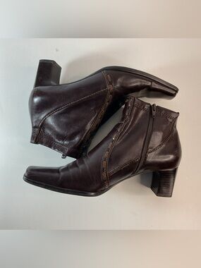 Franco Sarto Dark Brown Leather Ankle Booties with Block Heel